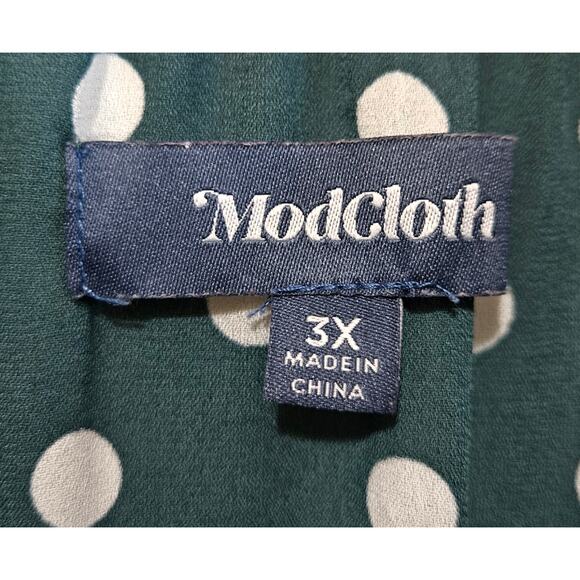 MODCLOTH Women's Plus 3X Midi Dress Polka Dot Green White Sleeveless - Picture 4 of 7